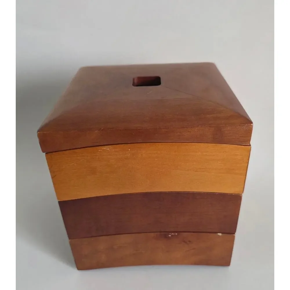 Hold Everything Wooden Valet Jewelry Box Organizer Removable Tray Brown